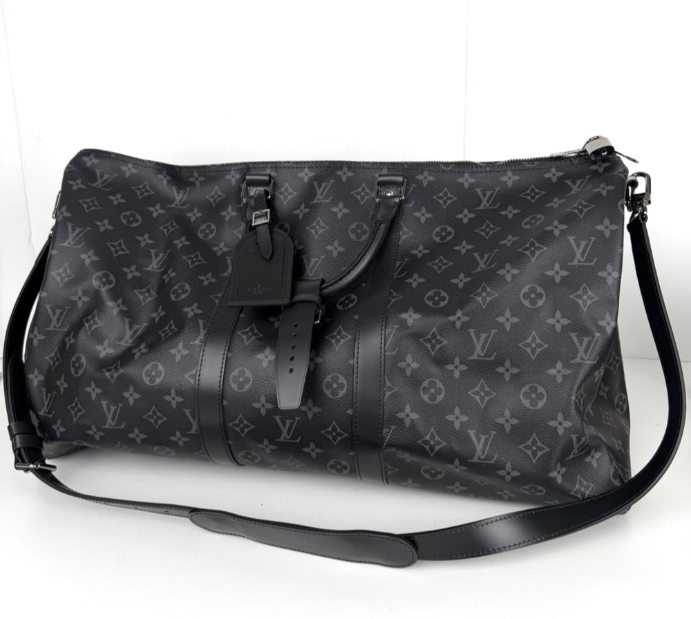 Louis Vuitton Keepall Bandouliere 55 Duffle Bag in Black Coated Canvas NFC E2